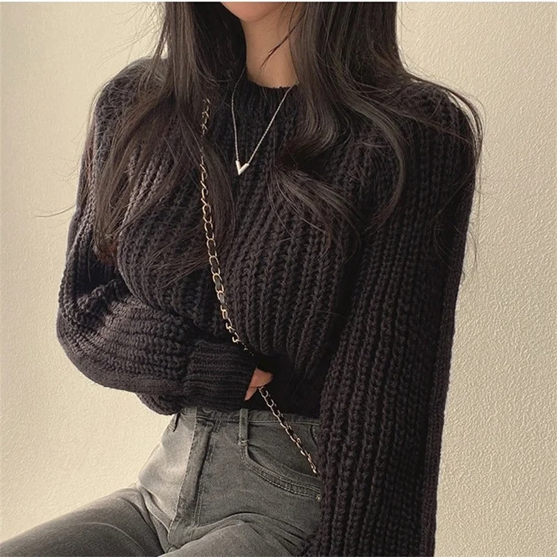 Løs vintage-strikket sweater til kvinder