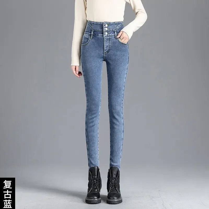 Termiske skinny jeans med høj talje