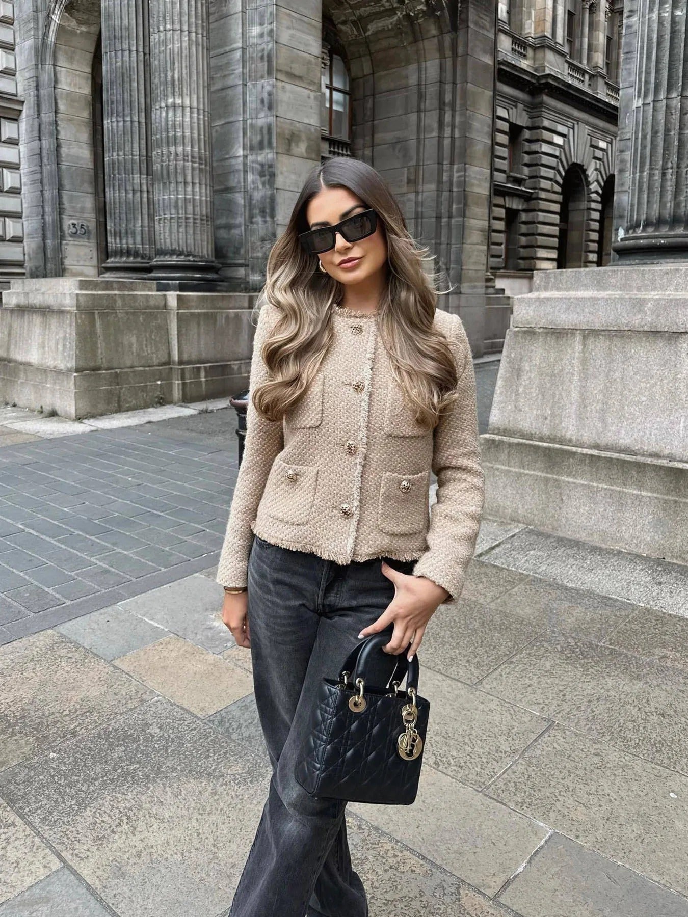 Cropped jakke i tweed til kvinder