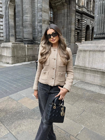 Cropped jakke i tweed til kvinder