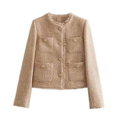 Cropped jakke i tweed til kvinder