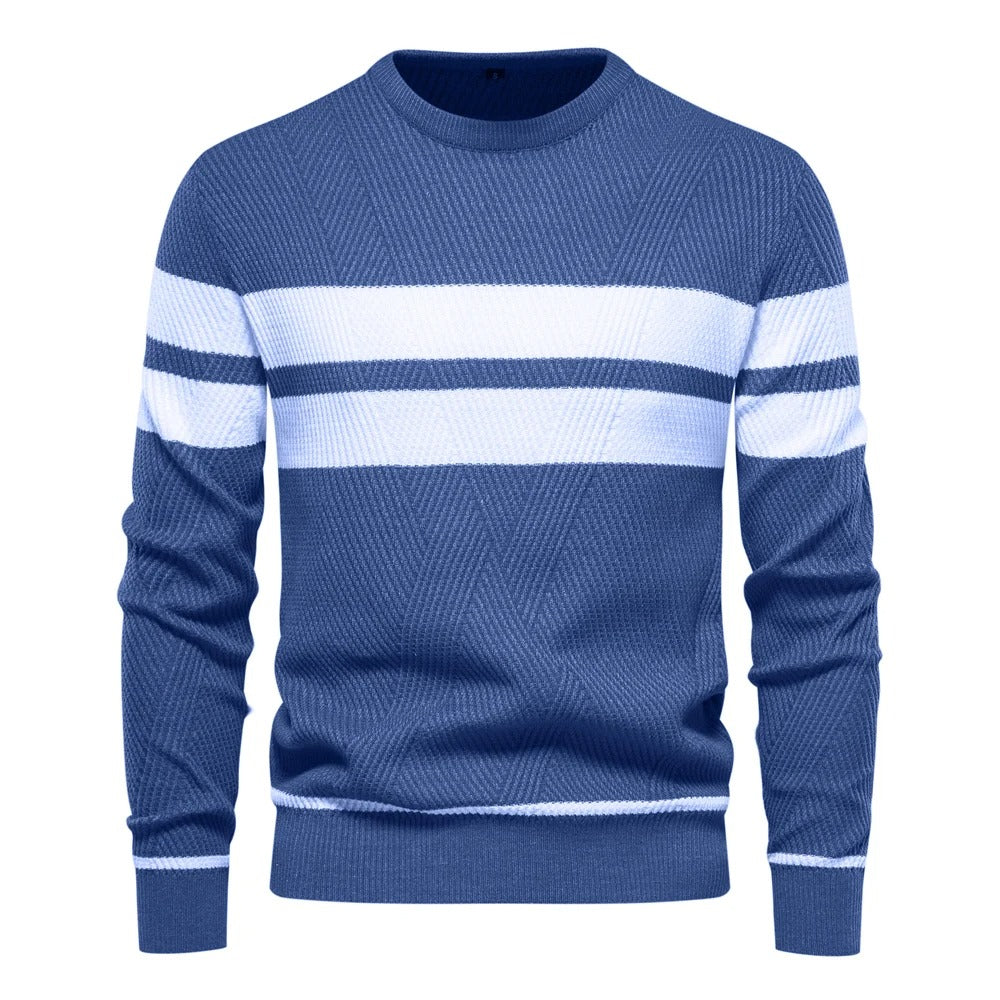 Patchwork-pullover med O-hals til mænd