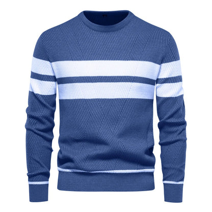 Patchwork-pullover med O-hals til mænd