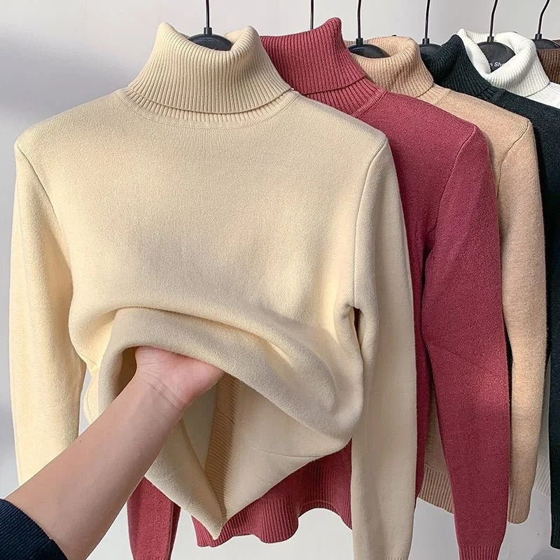 Rullekrave-sweater med fløjlsforing til kvinder