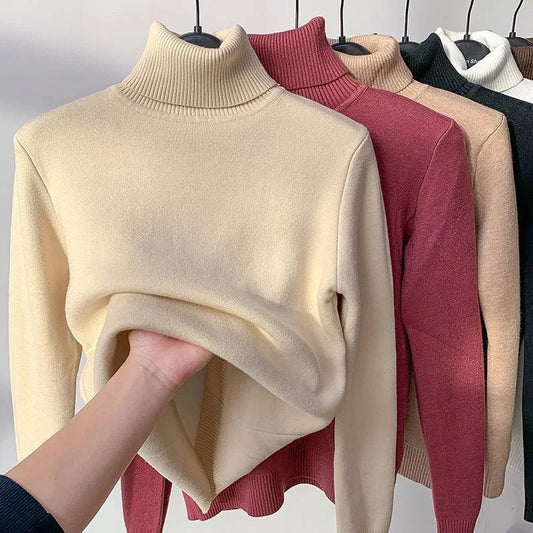 Rullekrave-sweater med fløjlsforing til kvinder