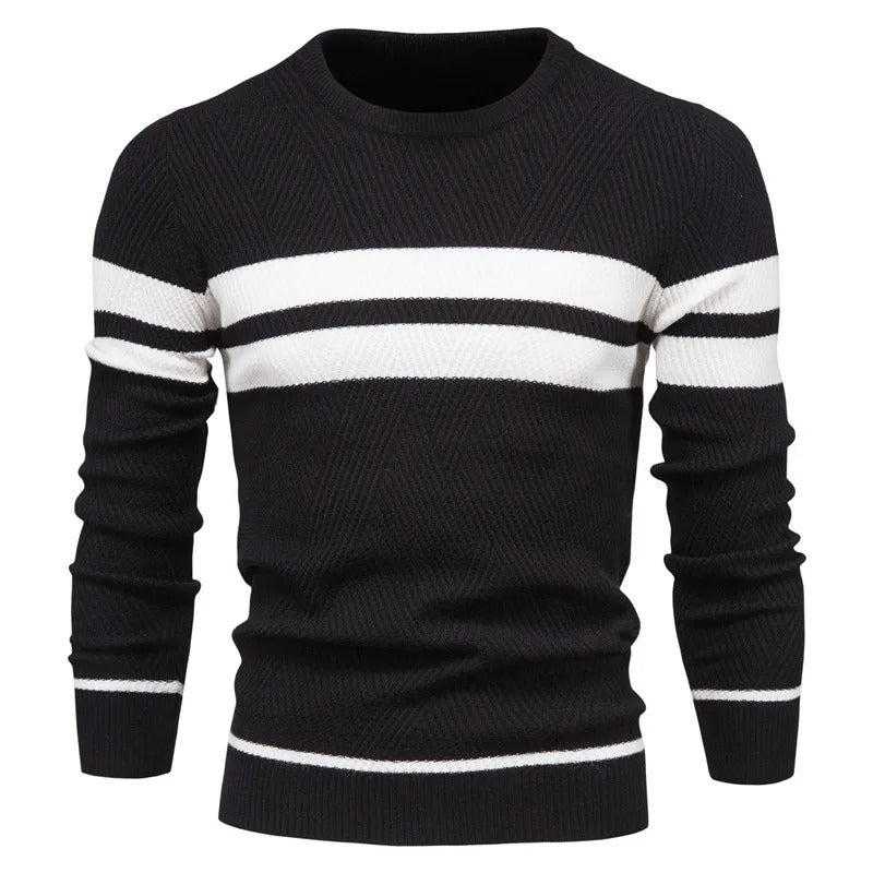 Patchwork-pullover med O-hals til mænd
