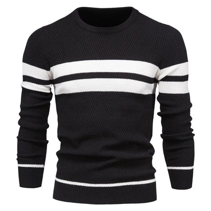 Patchwork-pullover med O-hals til mænd