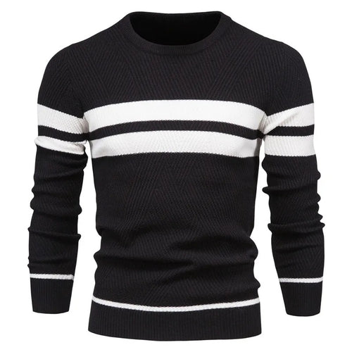 Patchwork-pullover med O-hals til mænd