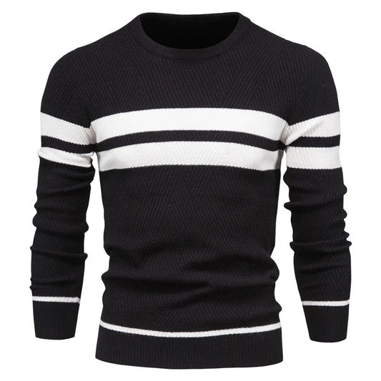 Patchwork-pullover med O-hals til mænd