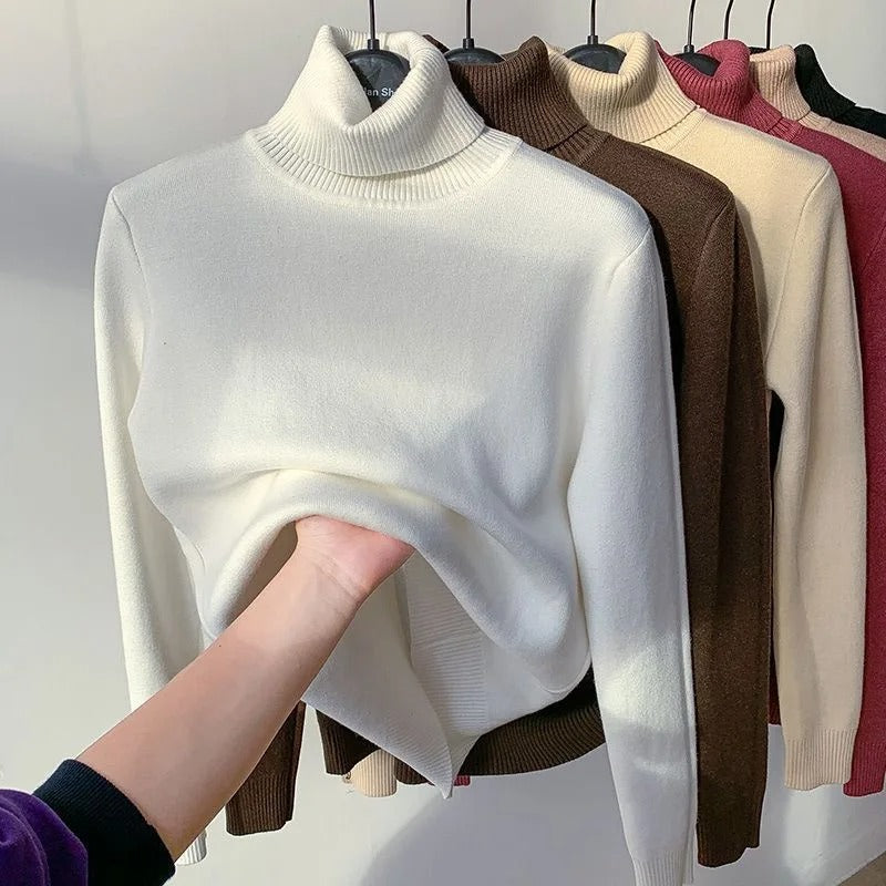 Rullekrave-sweater med fløjlsforing til kvinder