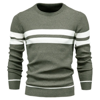 Patchwork-pullover med O-hals til mænd