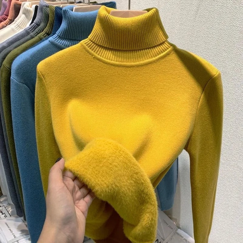 Rullekrave-sweater med fløjlsforing til kvinder