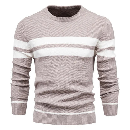 Patchwork-pullover med O-hals til mænd