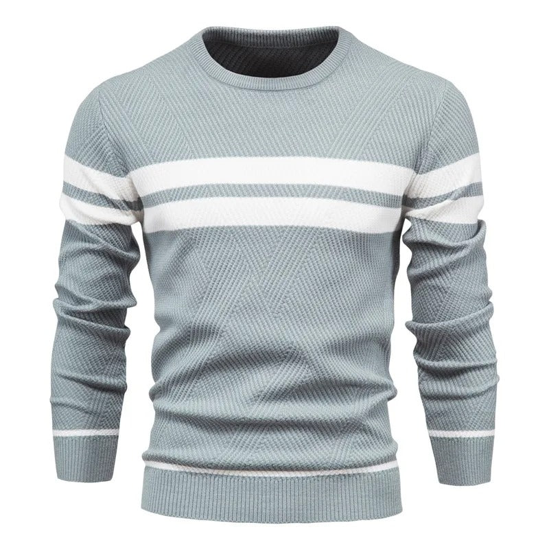 Patchwork-pullover med O-hals til mænd