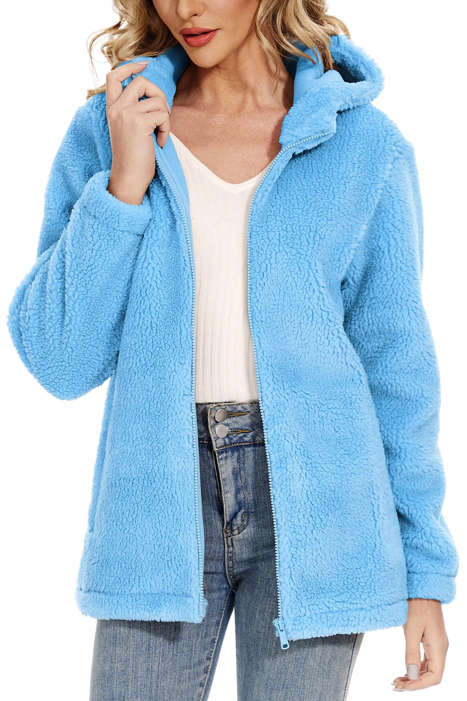 Varm fluffy jakke til kvinder