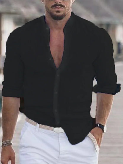 Herre Skjorte Kortærmet 100% Linned Elegant Casual Stil-6